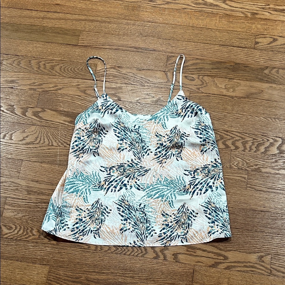 Forever 21 Teal and Beige Palm Print V-Neck Cami